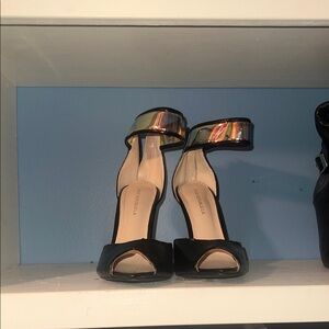 Shoe Republic LA Black Heels with Iridescent Ankle Strap